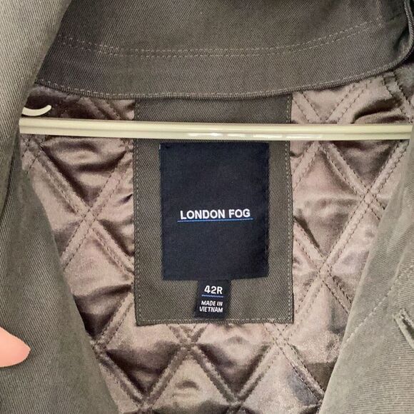 London Fog Durham Raincoat Overcoat Olive Men’s 42R Jacket W/ Liner - Picture 6 of 12